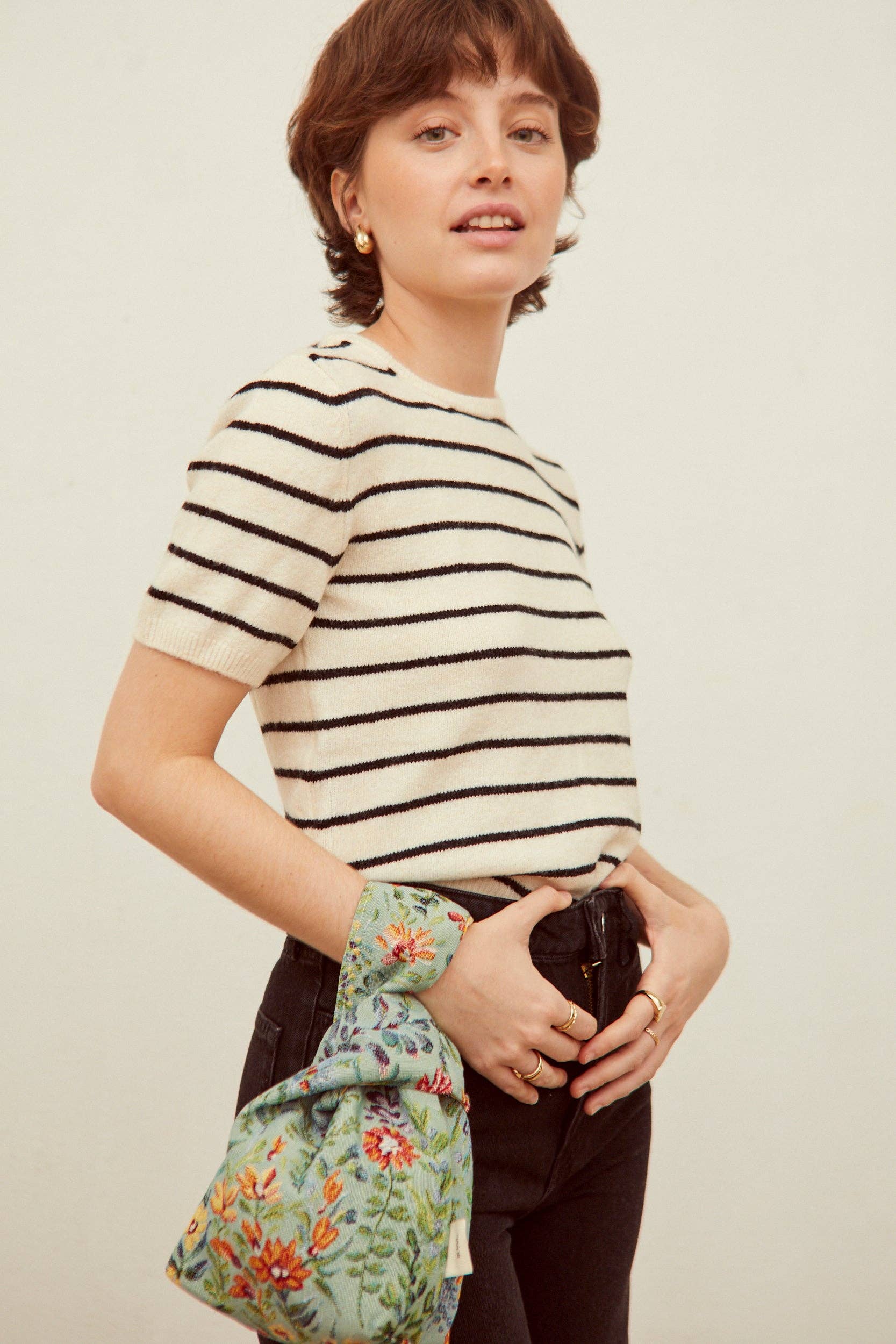 Eturel Madrid - Wholesale Clutch Bag - Women's - Hatillo mini jacquard fabric bag with blue azaleas flowers2