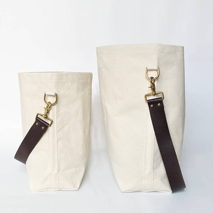 Bolso tote marfil - asa de cuero color chocolate para venta al por mayor de Celina Mancurti, LLC