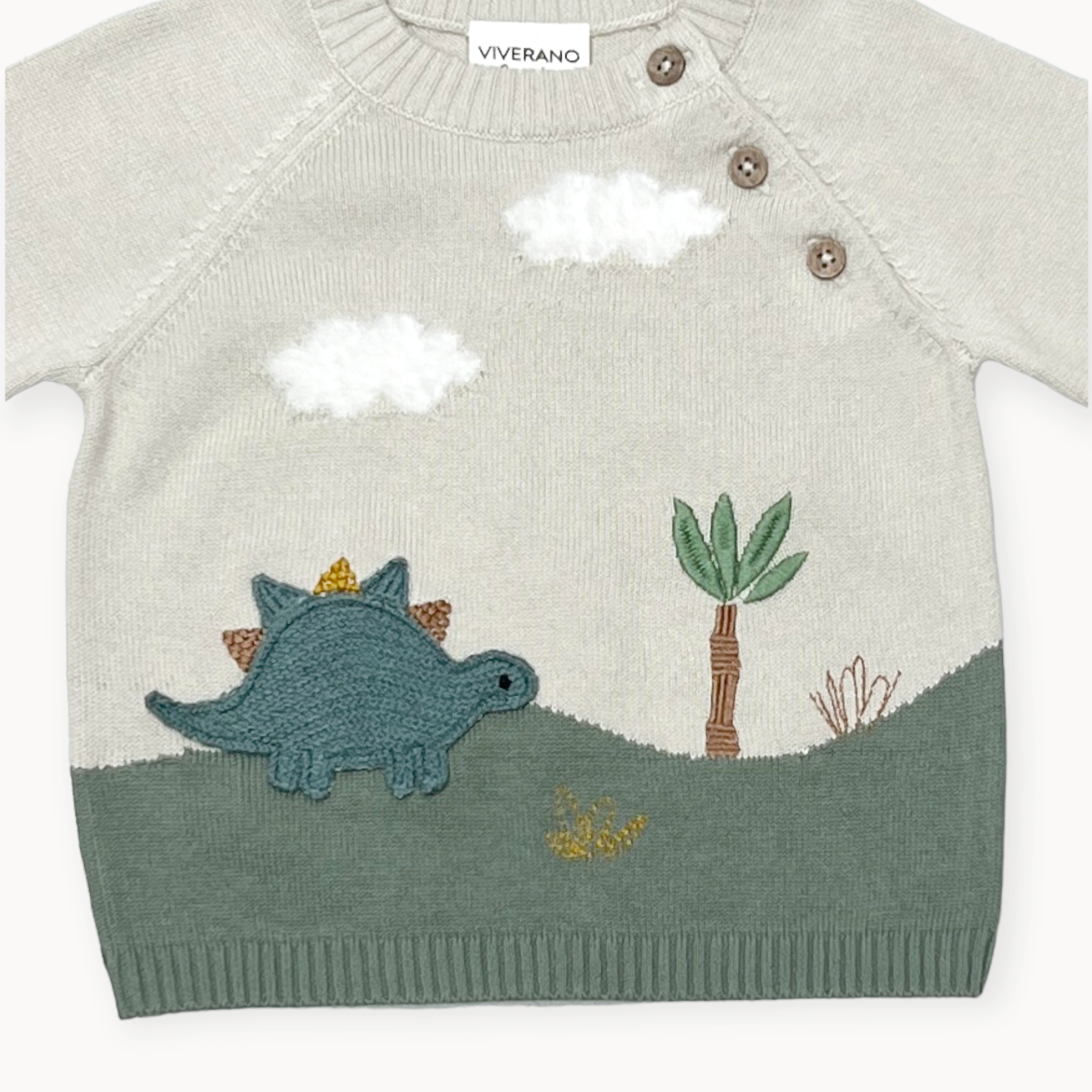 Sten Dino Applique Button Baby Pullover Sweater (Økologisk) for engroshandel på Faire5