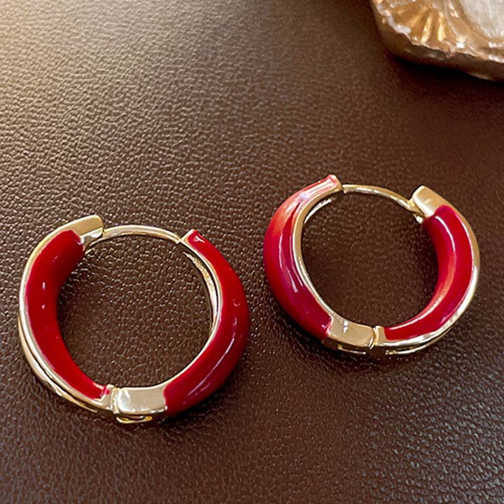 RED HOOP RING EARRINGS_CWAJE0325 for wholesale by ACCITY