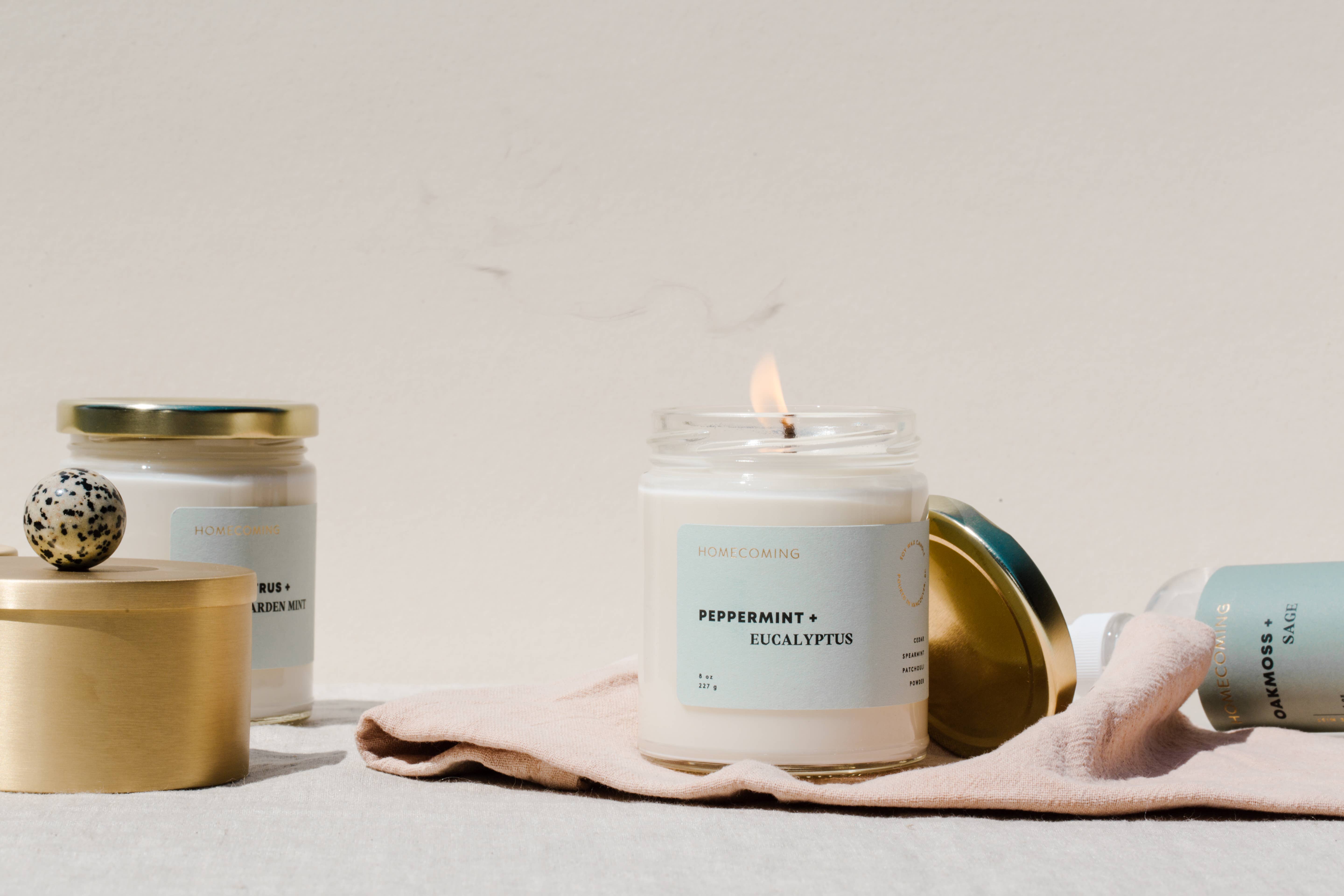 Homecoming - Wholesale Pot/gevulde kaars - Pepermunt + Eucalyptus soja waskaars1