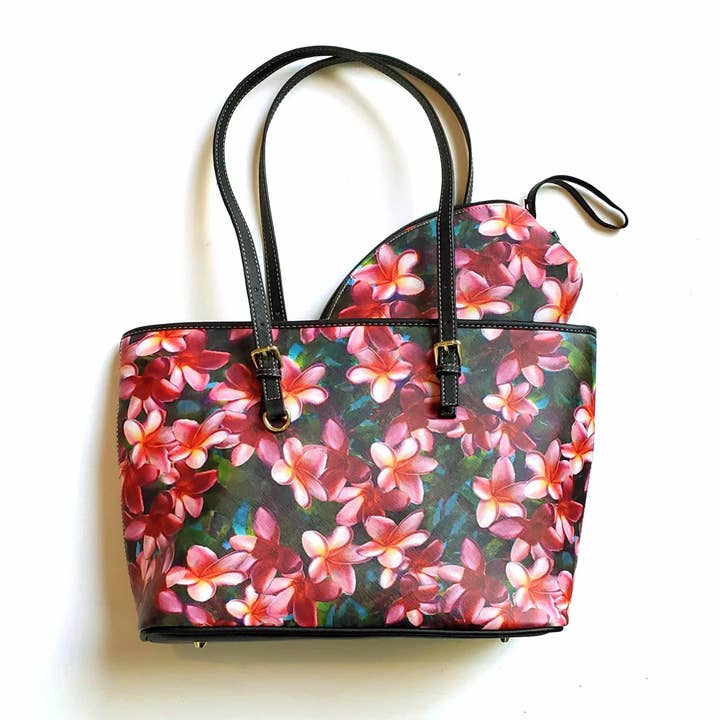 Plumeria Paradise Zippered Carry All Travel Tote and Cosmetic Bag for wholesale by Whitworth Gallery
