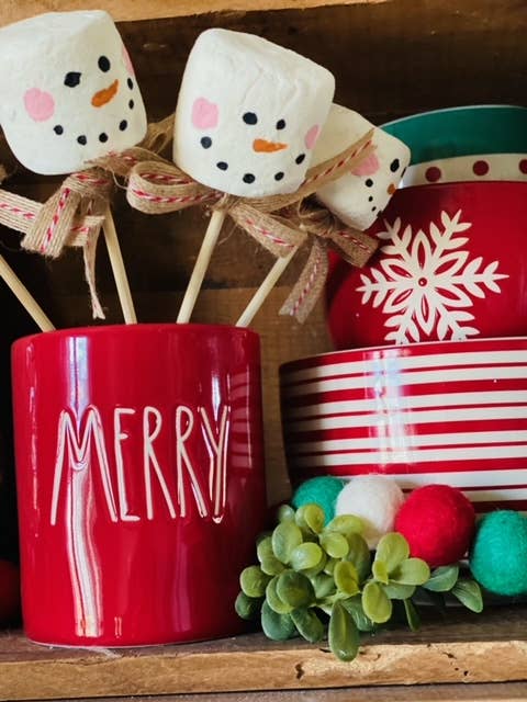 A Gnome on the Roam - Wholesale Christmas Decoration - Faux Christmas Marshmallows with a skewer, Snowman face2