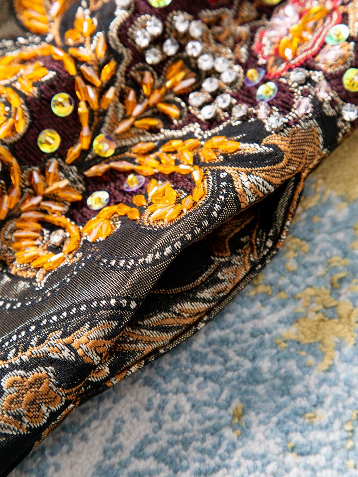 Color as pictures CT177Y Luxury Embroidered Beaded Jacquard Vintage Long Coat for wholesale on Faire6