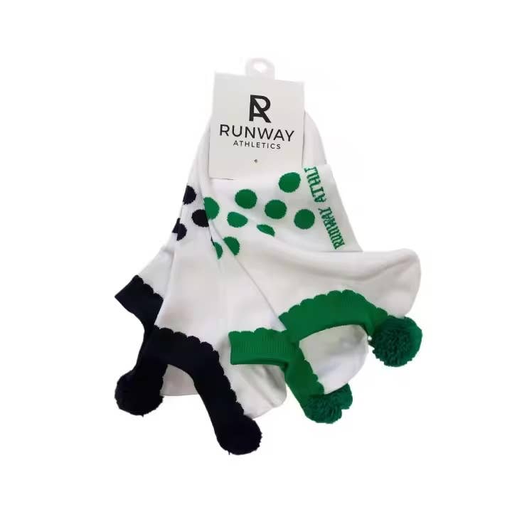 Runway Athletics - Wholesale Socks - Unisex - Athletic Socks - Pom Pom Sock Set - Green & Navy1