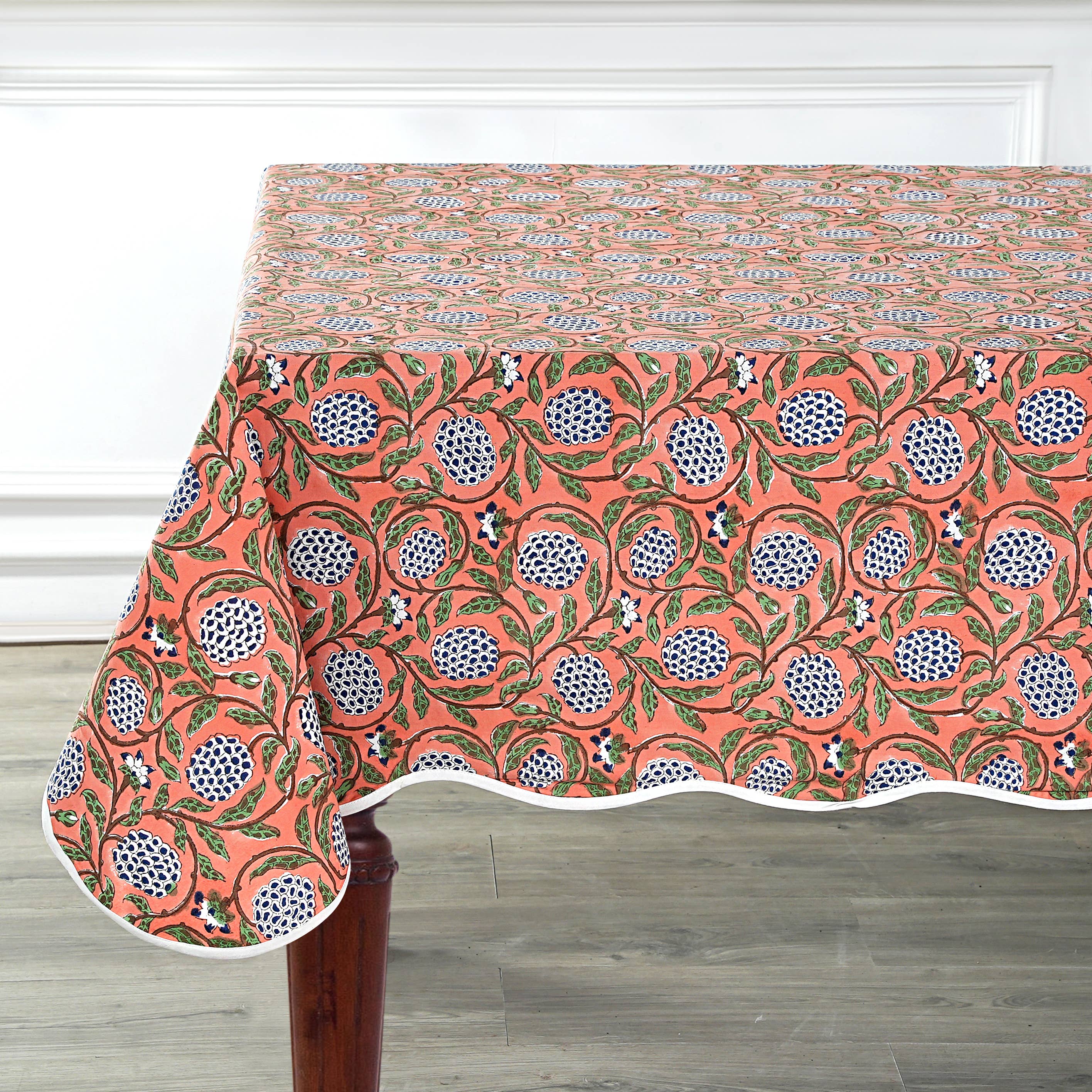 Fabricrush - Wholesale Tablecloth - Dark Salmon Block Printed Piping Tablecloth 100% Cotton   2