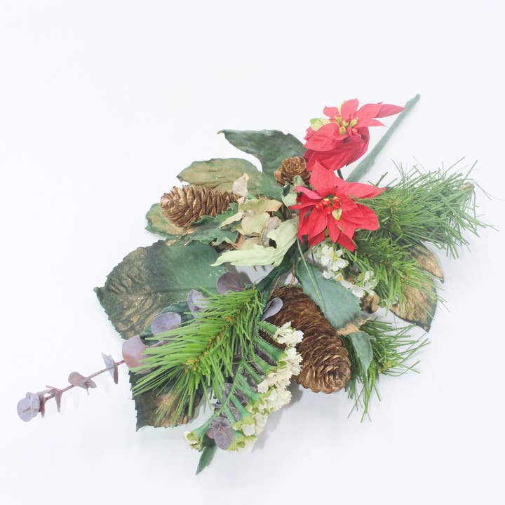 Pack of 2 Christmas picks with pine, poinsettia, pine cones, eucalyptus for wholesale by Fioretto Renato S.r.l.