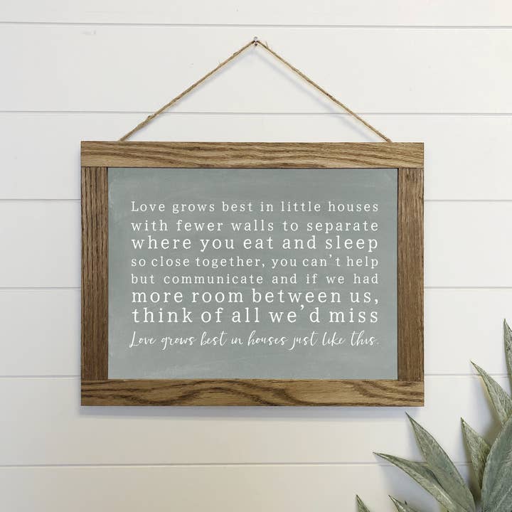 Loves Grows Best Canvas Wood Sign Framed Wall Art Print for wholesale by Hangout Home
