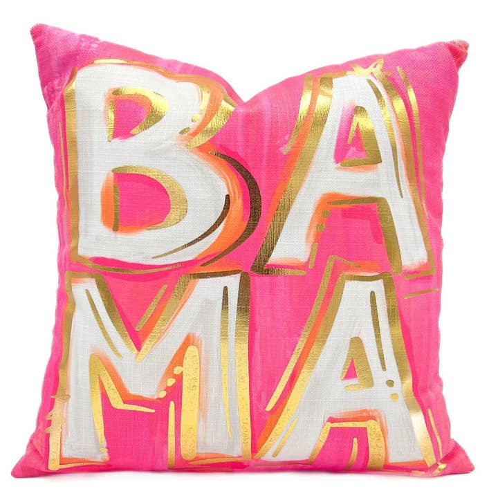 Rachel Brooks Design, LLC – wholesale Throw/decorative pillow – Gold Foil Fluorescent Pink BAMA Pillow0