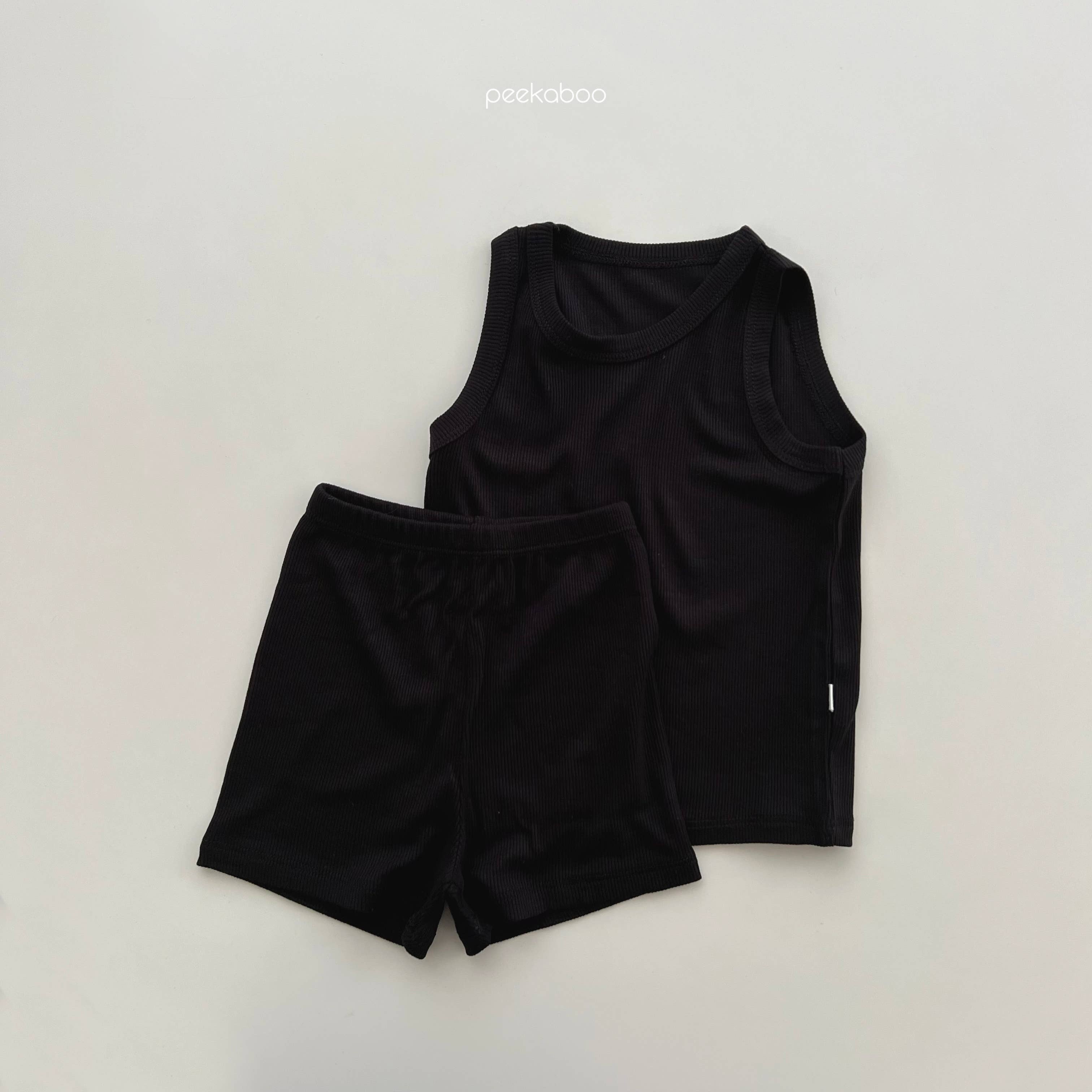 peekaboo – Großhandel Schlafanzug-Set – Kinder – Neutrale Farbe Kinder Kleinkind geripptes Tanktop und Shorts Pyjama7