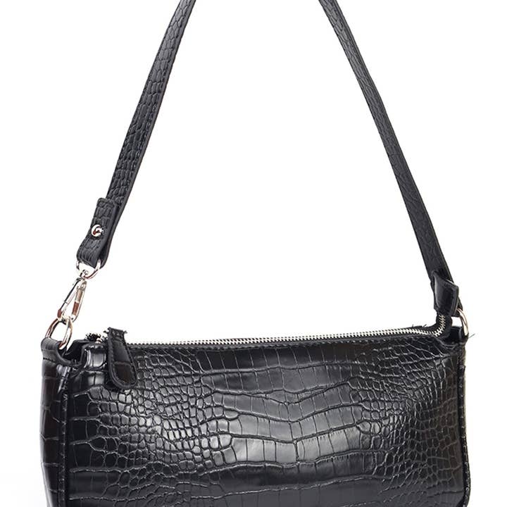 sassy kids palace – wholesale Shoulder bag – women's – Black Crocodile Skin Print Shoulder Bag