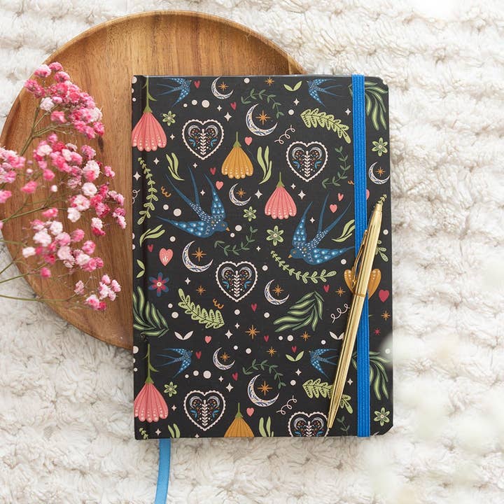 Midnight Bloom Folk Bloemenprint A5 Notitieboek voor wholesale door Something Different Wholesale