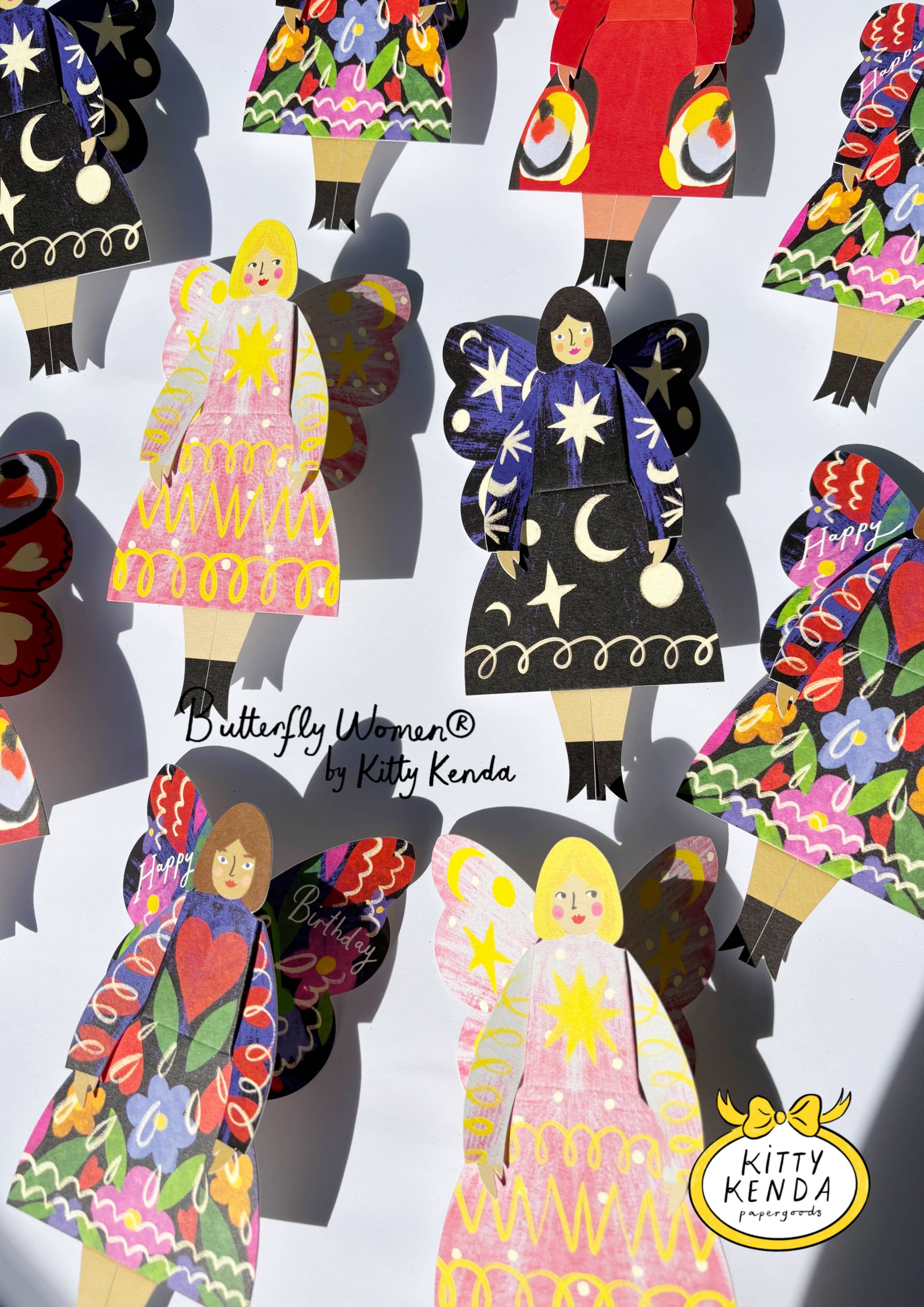 Kitty Kenda Papergoods - Vendita all'ingrosso Biglietti di auguri - Biglietto di auguri Butterfly Woman da posizionare - Midnight Floral2