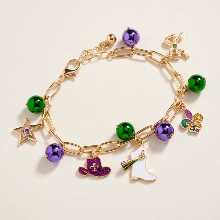 Designature New York - Wholesale Charm/Dangle Bracelet - Mixed Mardi Gras Charm Bead Chain Clasp Bracelet1