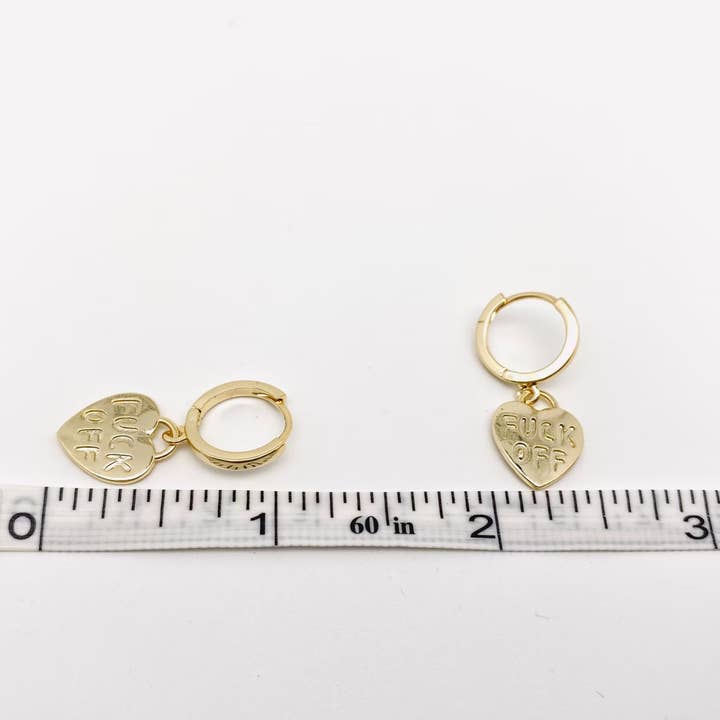 Mio Queena - Wholesale Huggie Earrings - "Fuck off" Heart-shaped Gold Plated Huggie Earrings