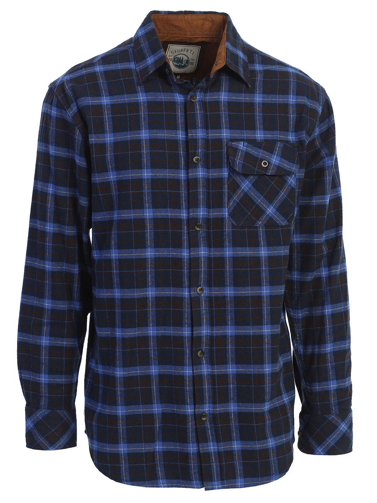 b-one inc - Wholesale Button Down Shirt - Men's - Men's Flannel Button Up Shirt with Corduroy Contrast GB-LS94FC2