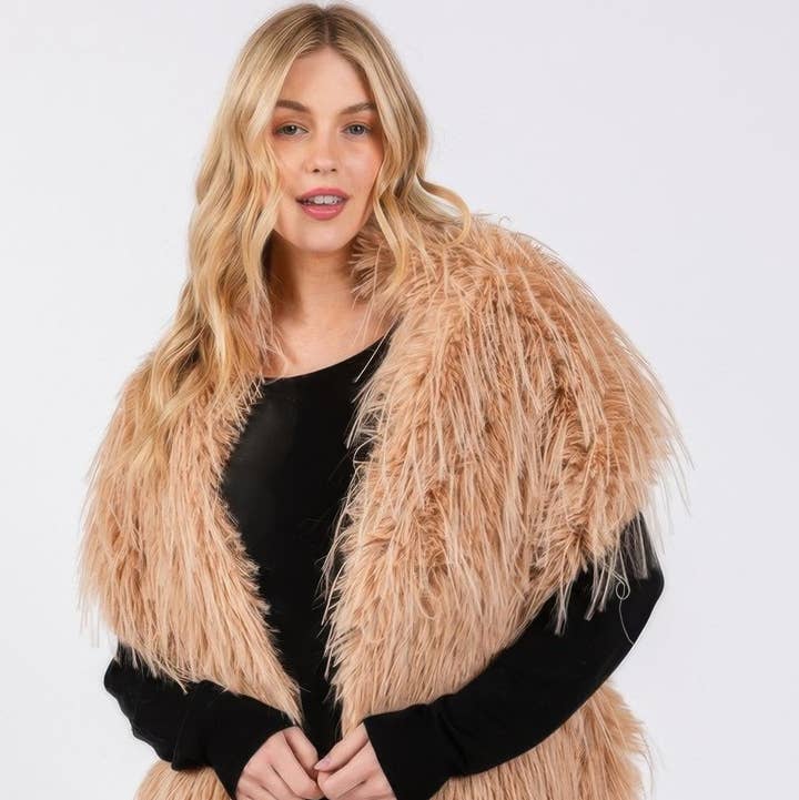 Faux Fur Pull Through Shawl for wholesale by CC Wholesale Clothing
