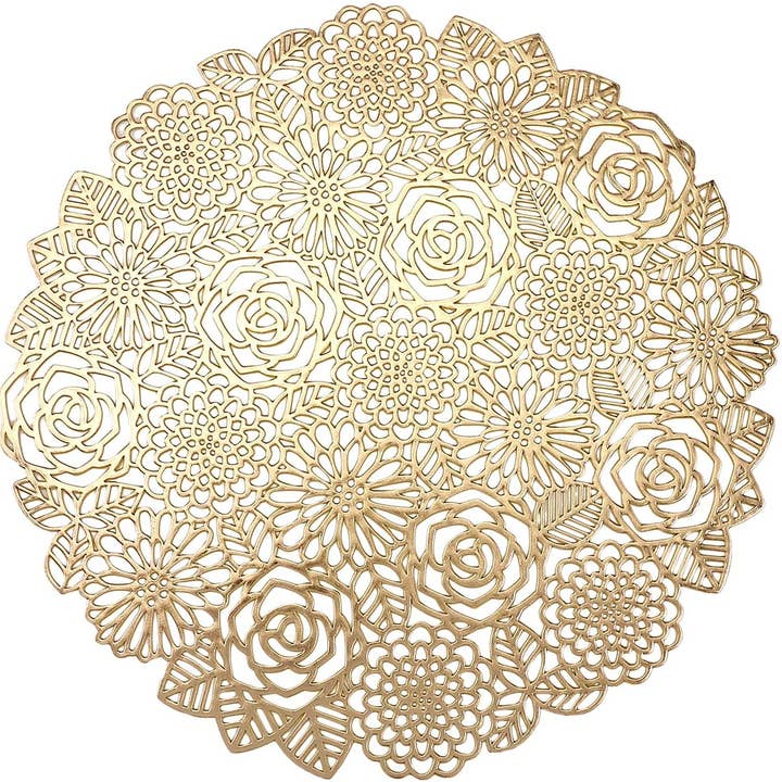 Elegant Fancy Round Gold Placemats Set of 6 for wholesale by VUDECO