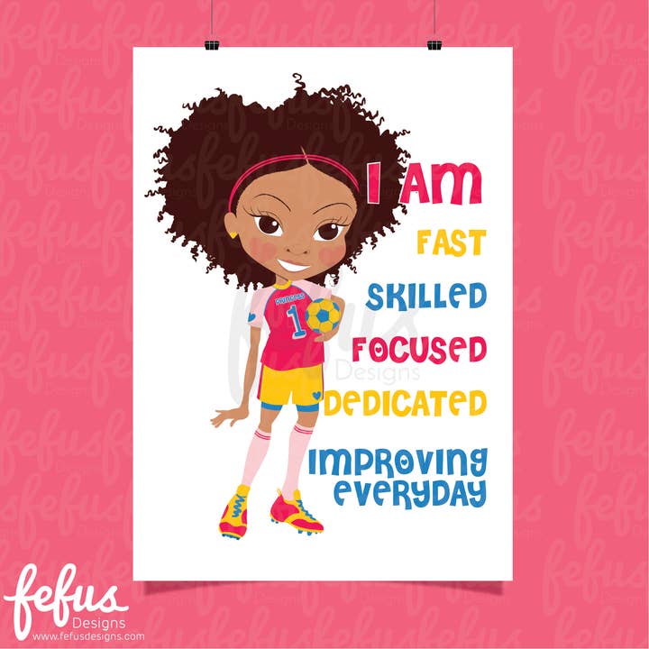 I AM AFFIRMATION GIRLS FOOTBALL WALL ART V2 | Fefus Designs for wholesale by Fefus Designs