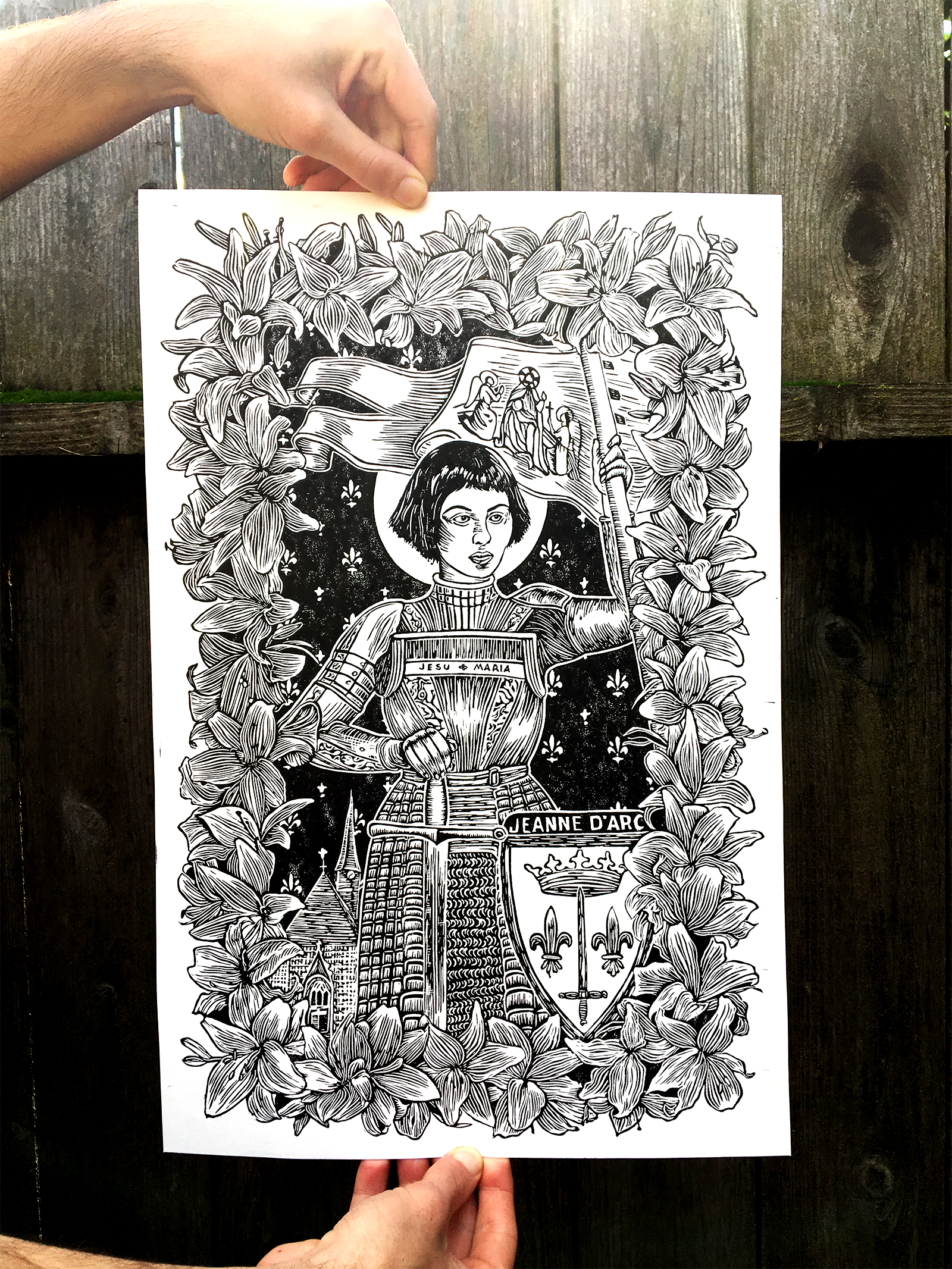 Augury Press - Wholesale Art Print - Joan of Arc Linocut Print3