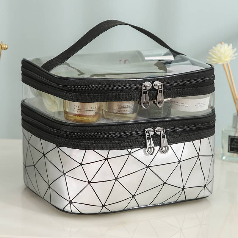 wandf - Wholesale Makeup/Cosmetic Bag - Double Layer Make up Cosmetic Bag PU Toiletry Bag for Women6