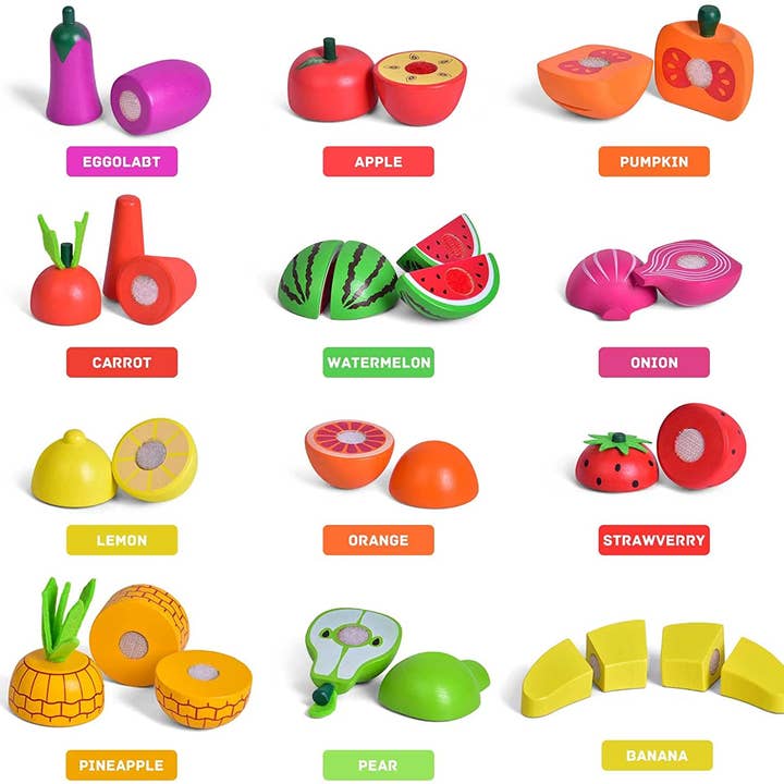 Fun Little Toys - Wholesale Toy Set - Kids - 35 PCs Wooden Pretend Play Food for Kids Kitchen