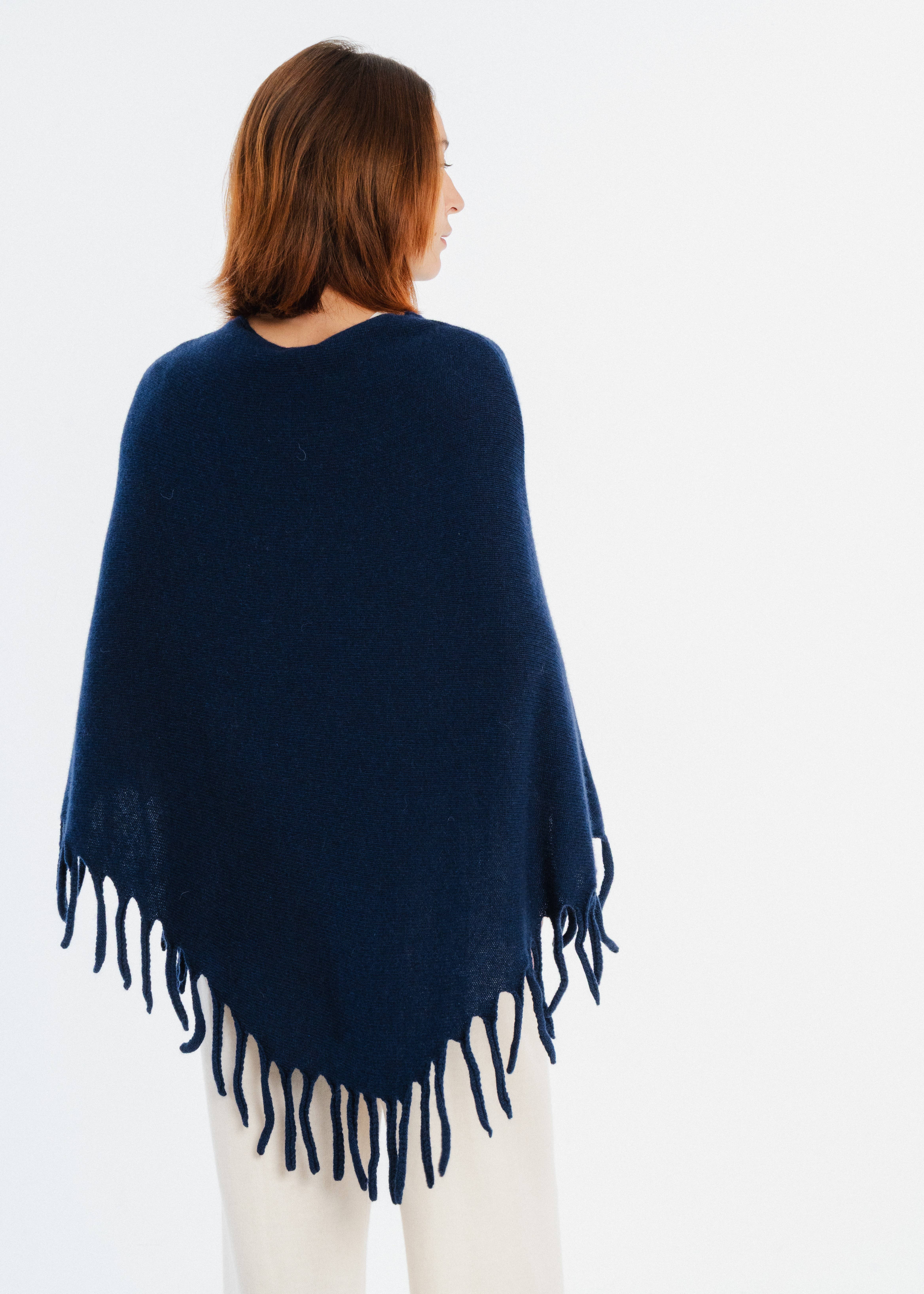 JULIA PARIS - Vente Poncho – femme - Poncho en maille laine et cachemire avec franges7