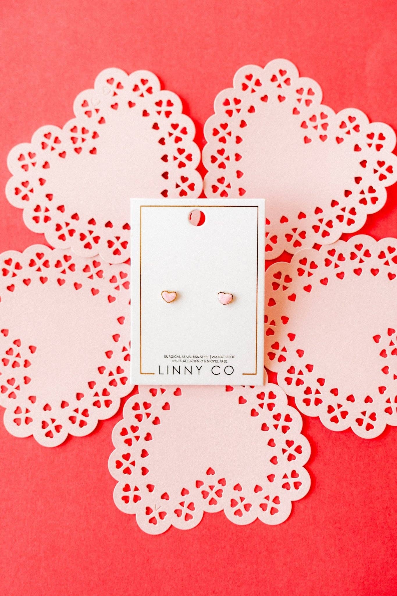 LINNY CO - Wholesale Stud/Post Earrings - Screwback Stud Earrings - Nora Heart Pink10