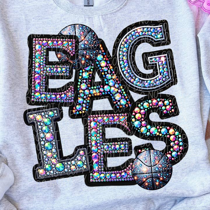 Eagles Rhinestone Basketball Mascot DTF Transfer for wholesale by K and M Designs
