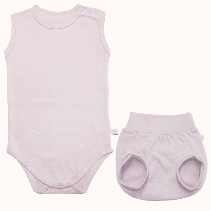 Soft Moves: Sleeveless Bodysuit and Pink Diaper Cover for wholesale by Pim-Pam-Pum