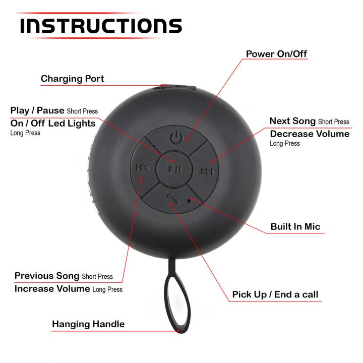 RISEBASS - Wholesale Speakers - RISEBASS Water Resistant Bluetooth Shower Speaker, Handsfree