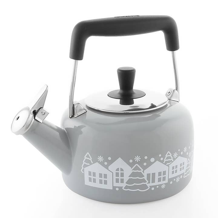 Enamel-on-Steel Mountain Village Teakettle (1.4 Qt.) for wholesale by Chantal Cookware