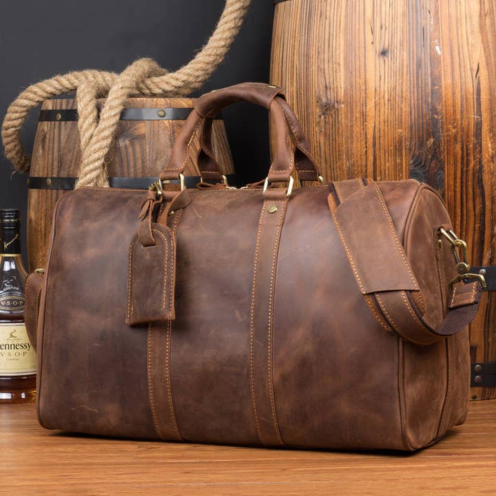 Sac de voyage en cuir Crazy Horse pour hommes, sac de voyage rétro, sac de voyage rétro, sac de week-end pour la vente par RockCow Leather Studio