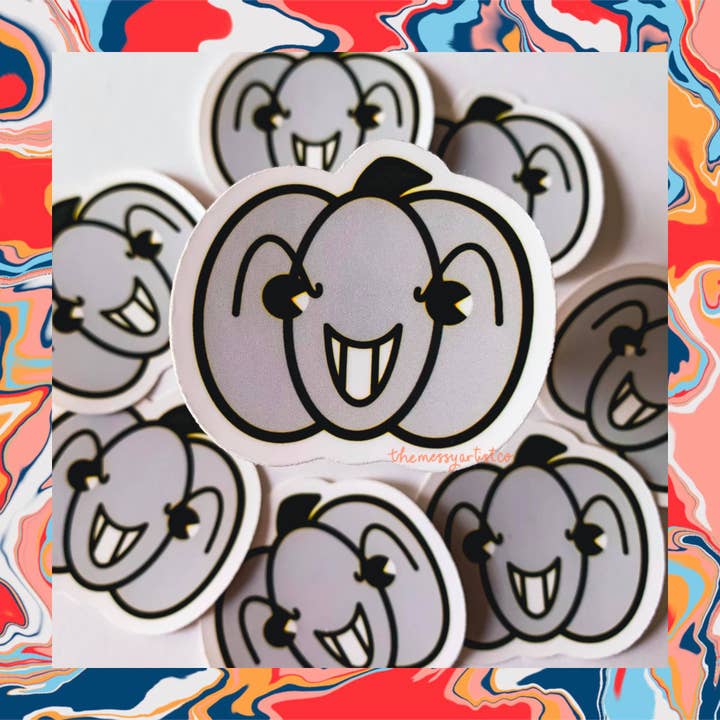 Autocollant citrouille vieux dessin animé des années 1940 pour la vente par The Messy Artist Co.