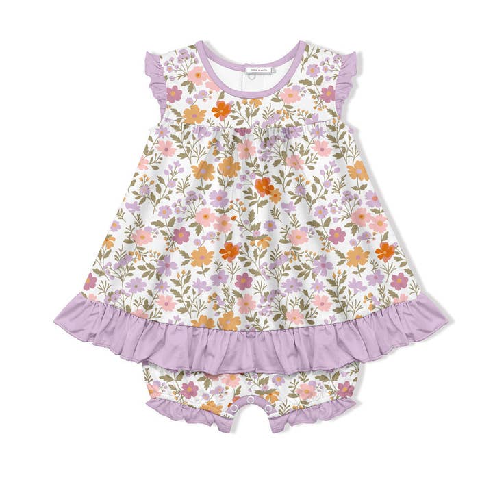 Baby White Beatrice Floral Skirted Bubble Romper for wholesale by Millie Loves Lily