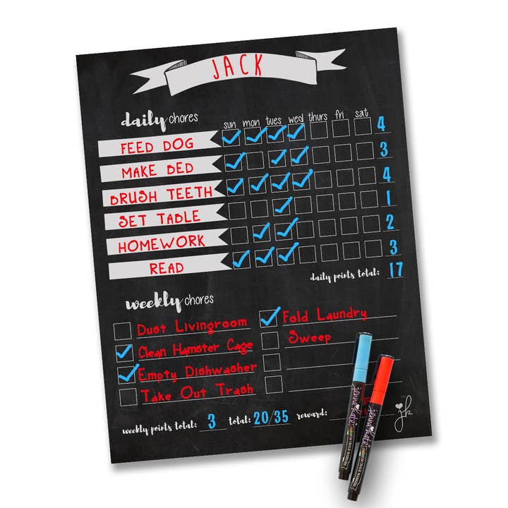 Tableau des corvées magnétiques effaçables à sec I 2 marqueurs effaçables à sec pour la vente par Jennakate