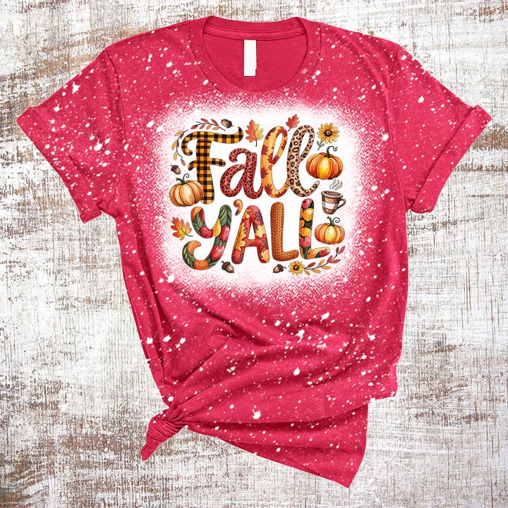 Herbst Y'all Herbstblätter Kürbis Gebleichtes T-Shirt für den Großhandel von Sweet Tees