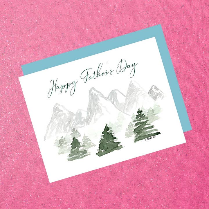 Carte pour la fête des pères - Montagnes rustiques à l'aquarelle pour la vente par Tiffany Ascensio Designs | Watercolor Greeting Cards