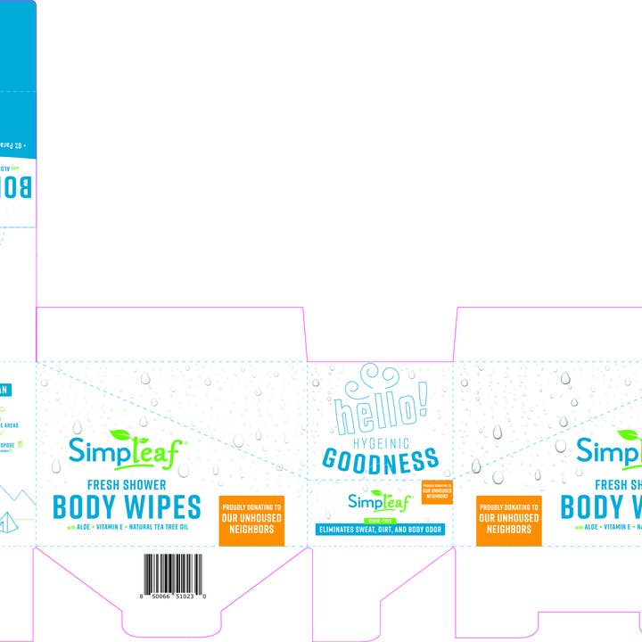 Simpleaf Brands - Wholesale Face & body wipes - XL Fresh Shower Body Wipes, 25 Count Display3