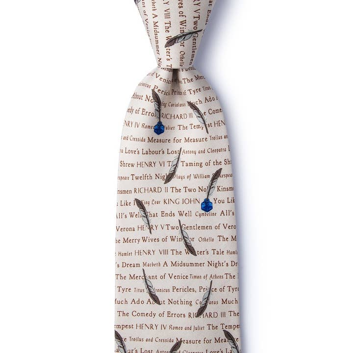 Alynn - Wholesale Necktie - Men's - Shakespeare's Plays Tie - Cream Silk