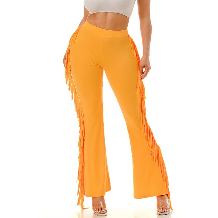 DORCAS - Wholesale Pants - Women's - Side Fringe Flare Leg Pants