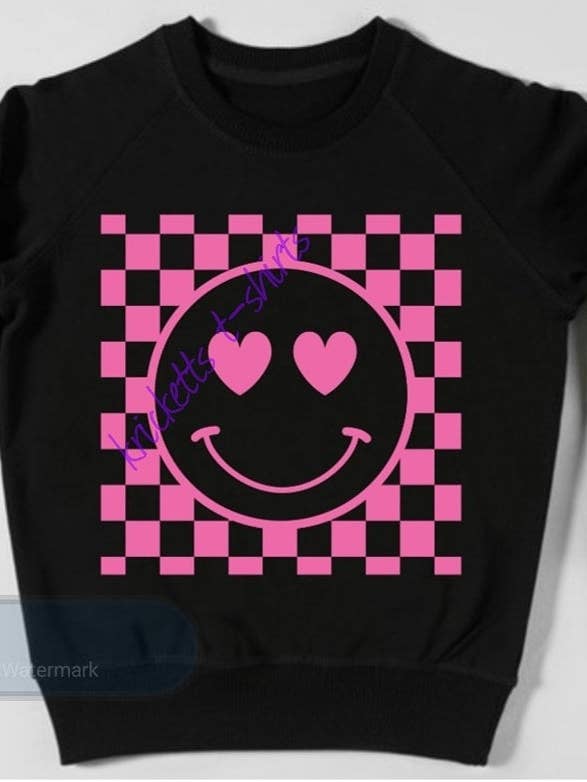 Pink Checkered Smiley Face for wholesale by Kricketts' T-shirts