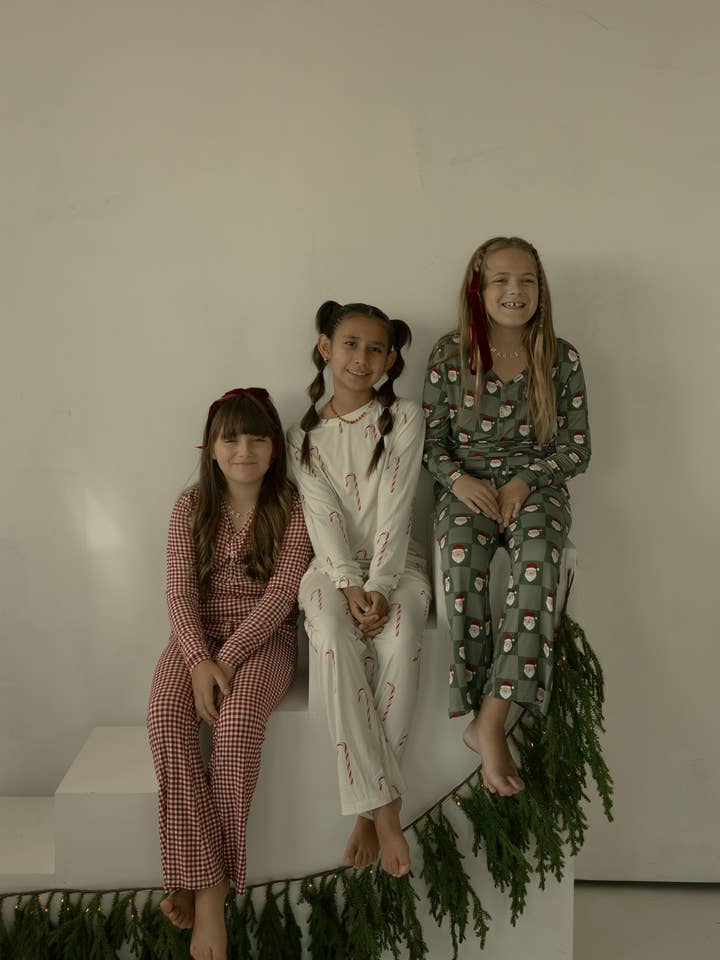 Forever French Baby - Wholesale Sleepwear Set - Kids - Pre-Teen Flare Bamboo Pajamas | Santa Checkerboard3