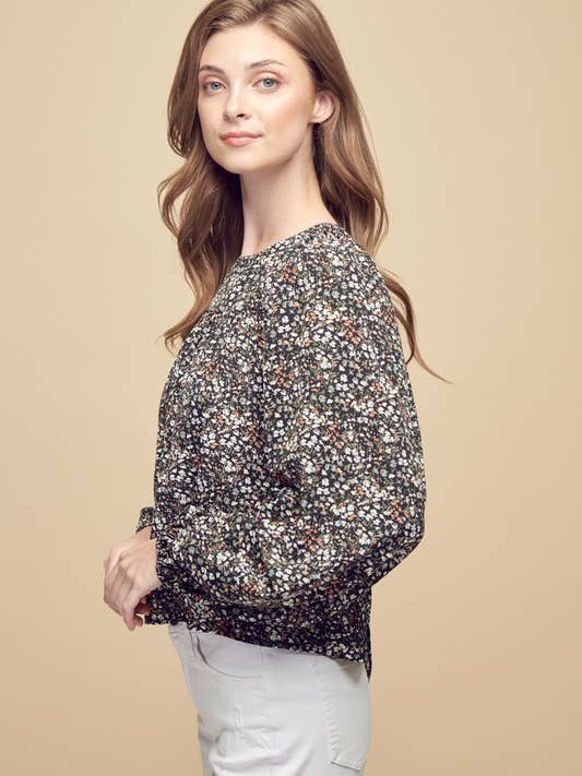 Petal Dew - Wholesale Blouse - Women's - FLORAL PRINT FRILLY TOP BLACK LACE UP - P000836