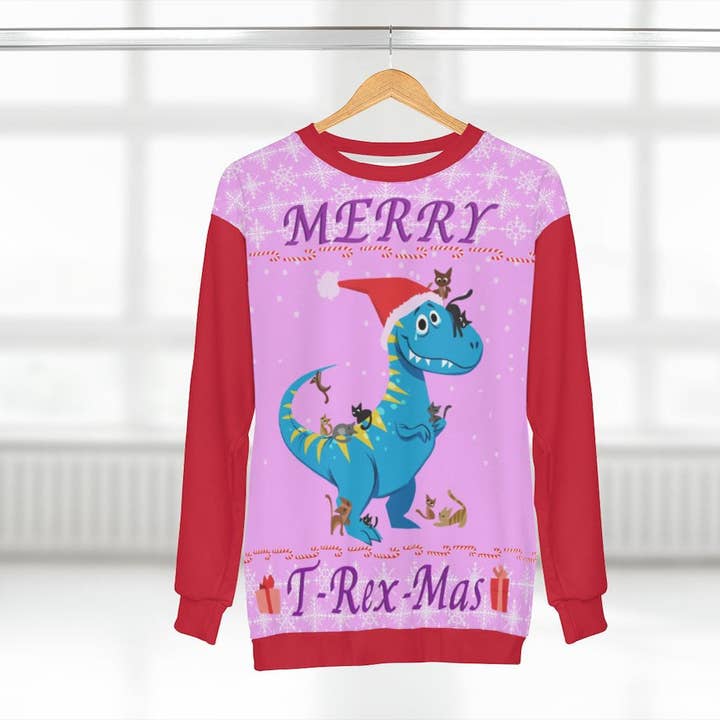 Dinosaur 'Merry T-Rex-Mas' Ugly Christmas Sweater Unisex for wholesale by DinoDreams.co