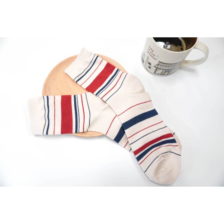 Comfortarians – Meias - Homem por atacado – Meias masculinas casuais de algodão listrado no meio da panturrilha | Todos os dias |Escritório7