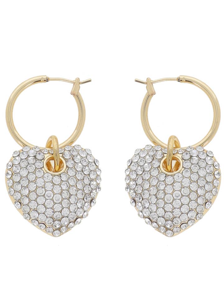 Rhinestone Pave Heart Charm Hoop Earrings for wholesale by SP Sophia Collection