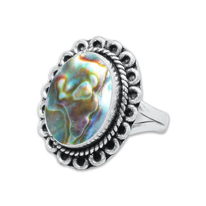 Handmade Jewels - Wholesale Cocktail/Statement Ring - Abalone Shell Rings – Handmade, Silver-Plated, Assorted Boho Designs (US Sizes 6–10)2