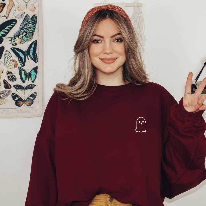 P E T I T R U E - Wholesale Sweatshirt - Women's - EMBROIDERED Sweatshirt for Fall - Ghost Crewneck Sweater5