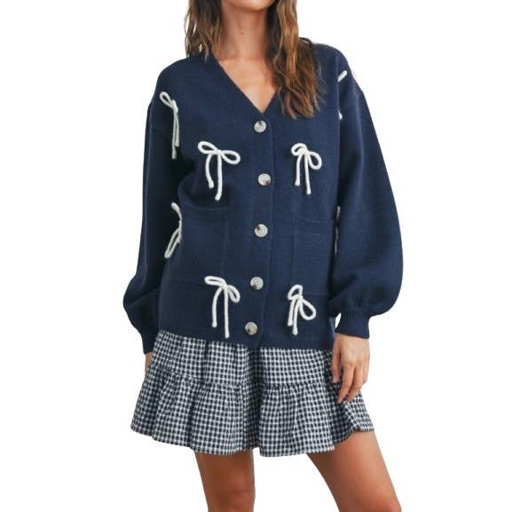 BUTTON DOWN BOW CARDIGAN for wholesale by Blue Bunny Inc